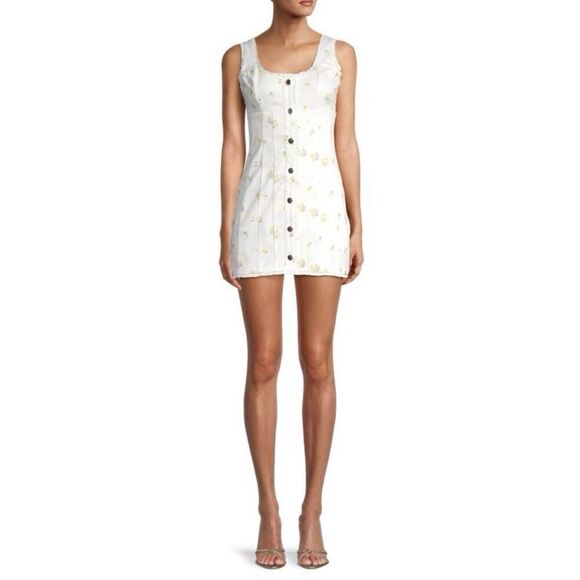FOR LOVE & LEMONS Waverly Floral Mini Dress, Daisy Embroidered, Denim Size L - Picture 1 of 9